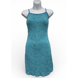 Zara Blue & Green Knit Form Fitting Spaghetti Strap Dress Size Small (S)